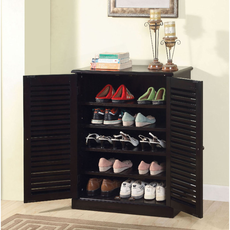 Armoire à chaussures avec 5 tablettes et portes à persiennes, Espresso