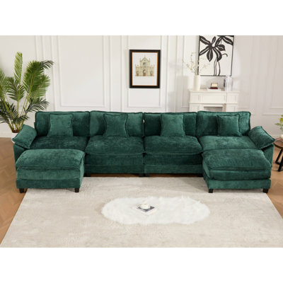 Accoudoir plus large avec 3 sièges (le repose-pieds n'est pas inclus), canapé modulaire moderne, pour la chambre à coucher et un appartement du salon, coussin de siège rembourré à double couche confortable, tissu en chenille respirant, vert, SW5044GN