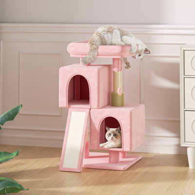 Duan 34" Cat Tree, Kitten Tower Condo Cat House with Scratching Post, Toy Ball, Ramp and Perch Bed