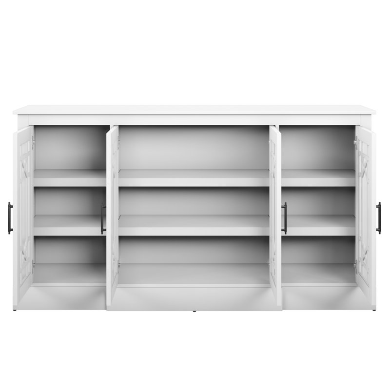 Andrine Buffet Sideboard with Decorative Glass Cabinet Doors, Brilliant White