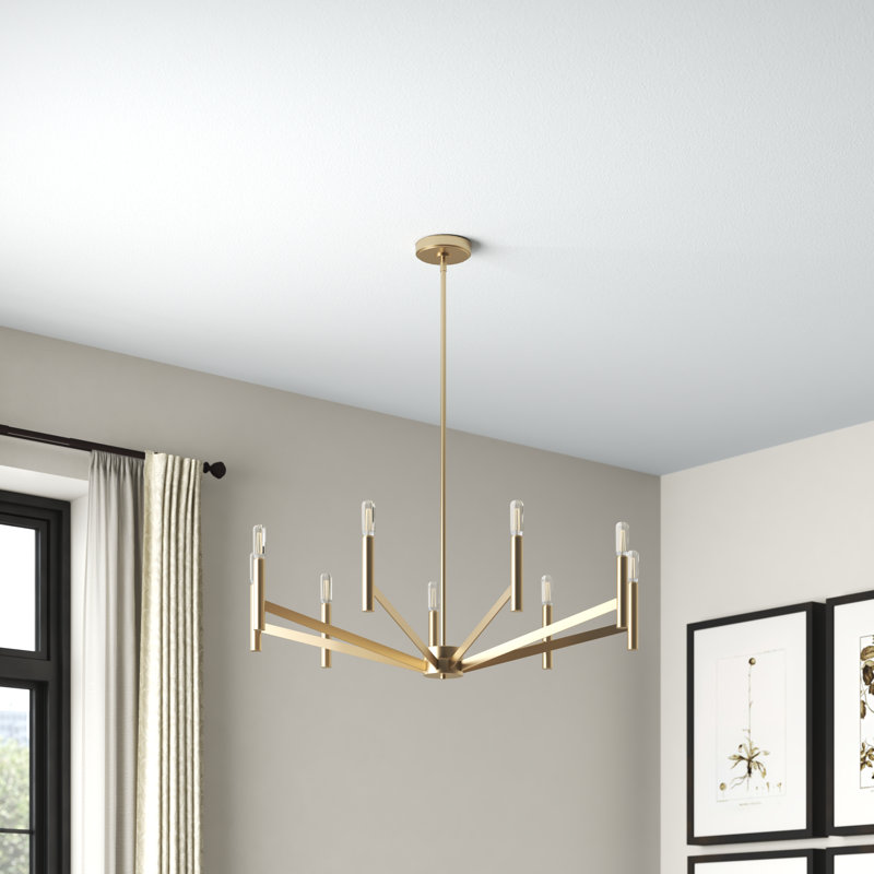 Lustre classique à 9 lumières de style bougie Amedee, Non, Laiton satiné