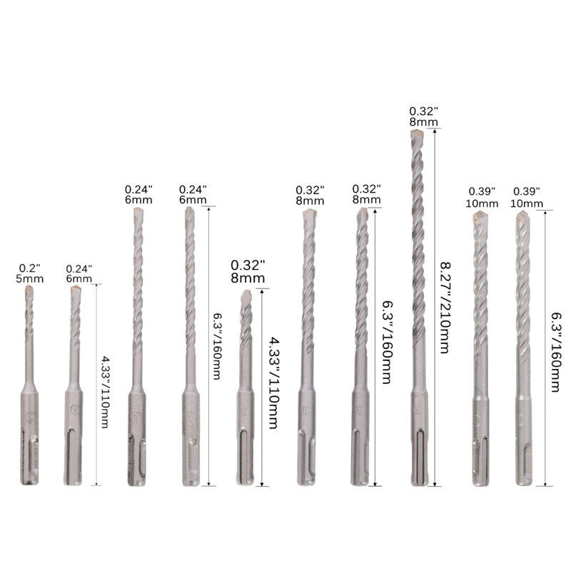 Ensemble de 20 mèches pour perceuse à percussion, ensemble de mèches SDS Plus, embout en carbure, avec étui de rangement pour béton, pierre, brique