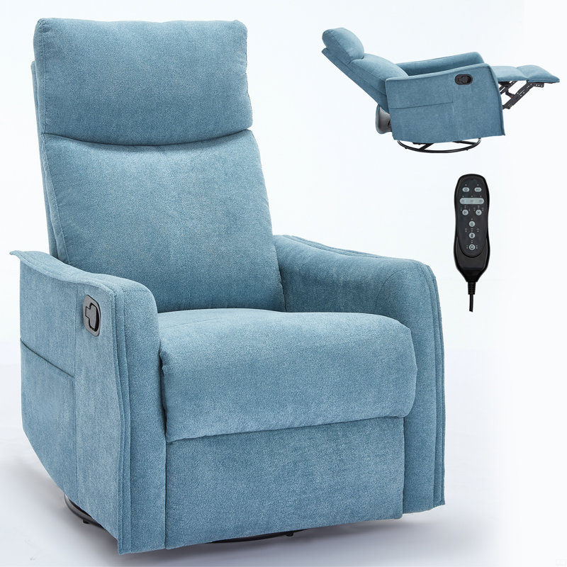 Fauteuil inclinable manuel à massage thermique avec chaise berçante et pivotante, Bleu