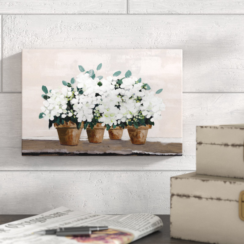 «White Flower Pots On Blush», reproduction sur toile, H 8 po x l 12 po