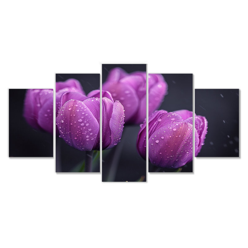 Mauve et gris Moody Majesty Tulips I - ensemble d'art mural tulipes