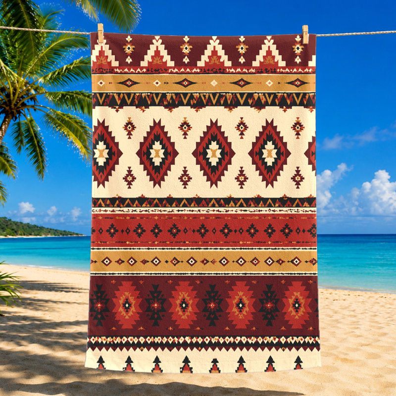 1 serviette de plage de style tribal Southwestern, motif géométrique en microfibre à séchage rapide pour piscine, voyage, camping, unisexe