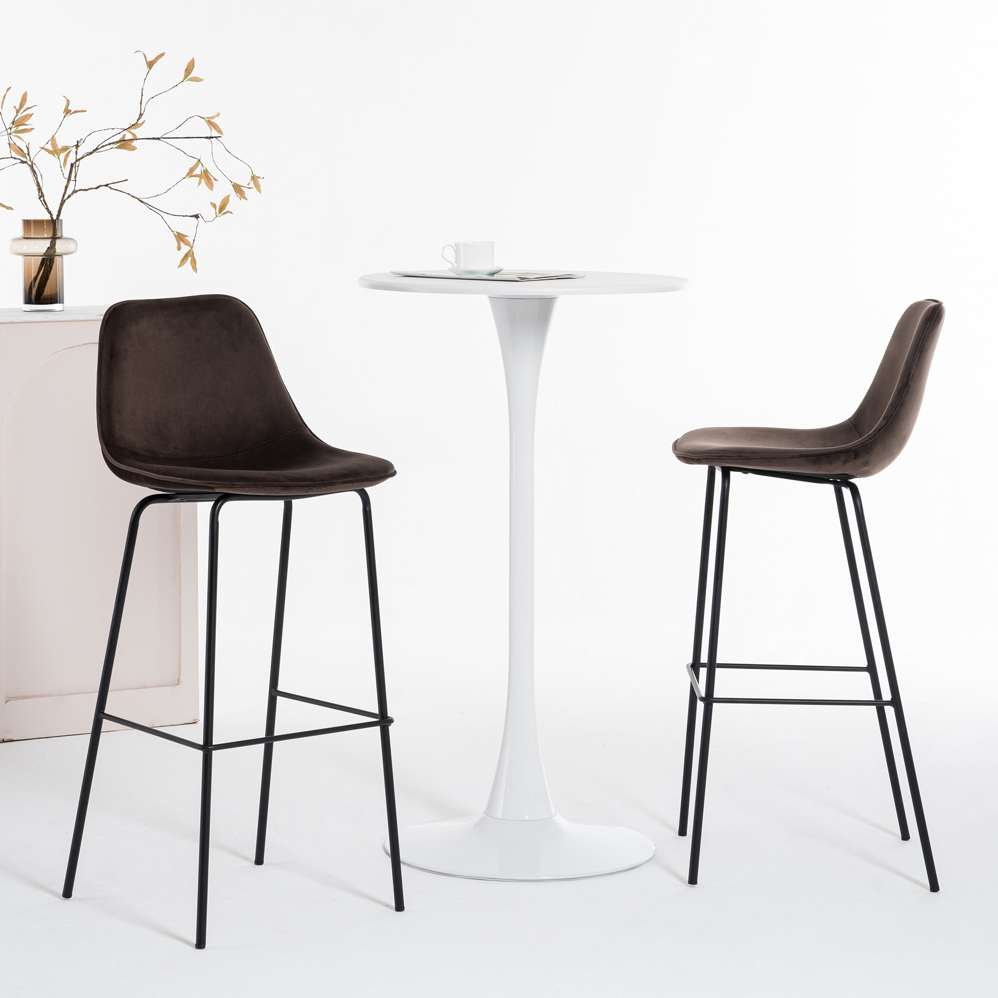 Kavi Upholstered Barstools, Mink Brown Velvet, Bar Stool (30" Seat Height)