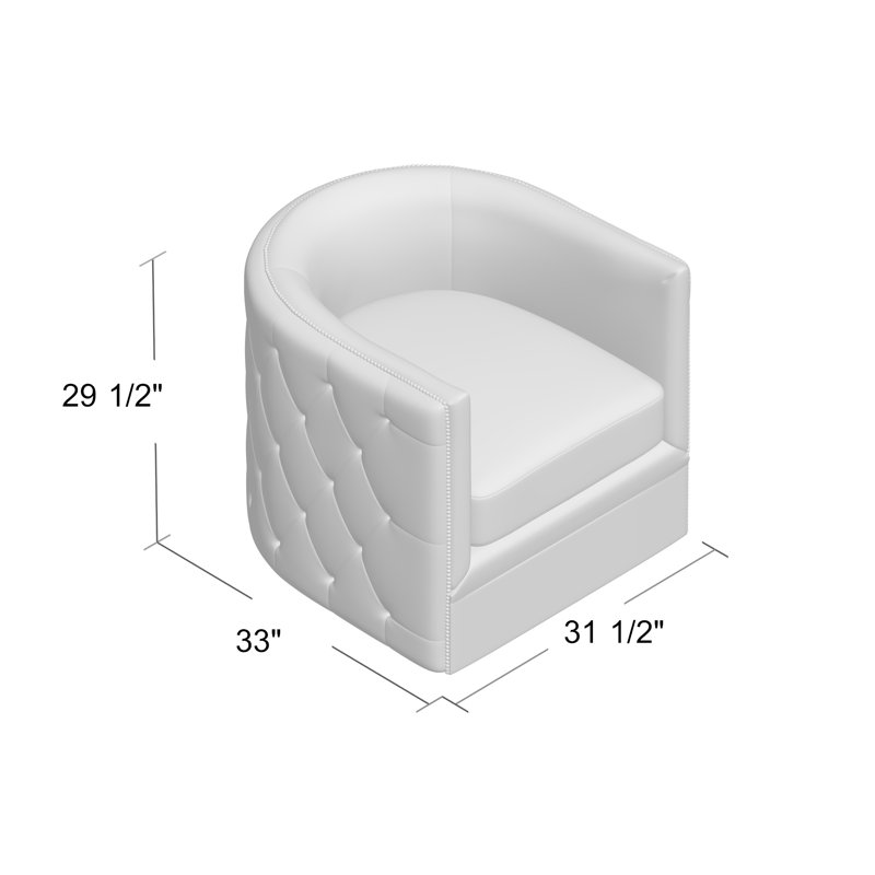 Palazzo 31.5" Wide Tufted Top Grain Leather Swivel Down Cushion Barrel Chair, Bright Nickel, Light Gray Leather 202-010