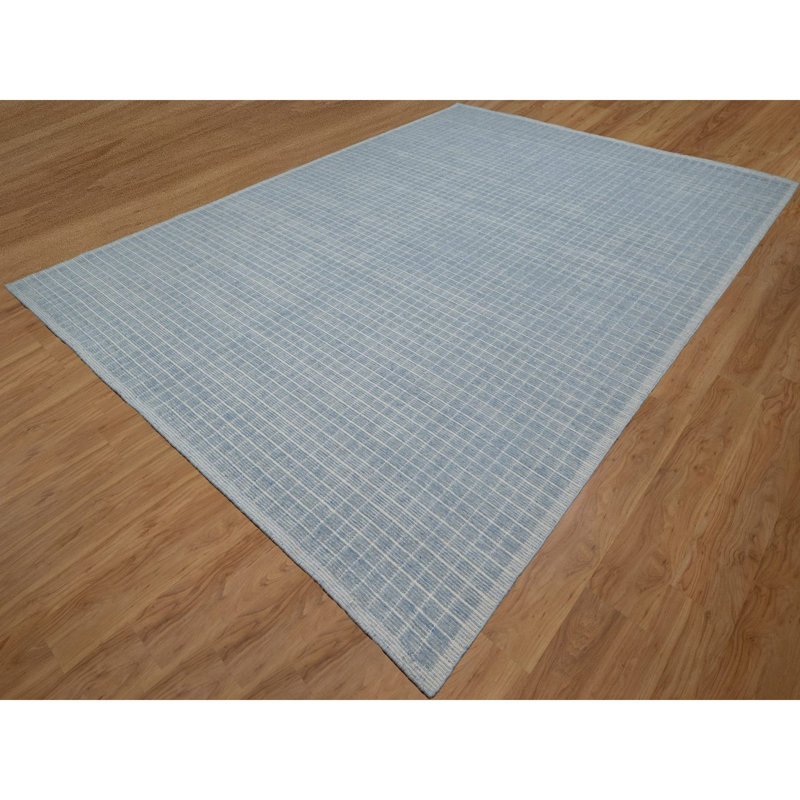 Tapis oriental 10 pi x 14 pi, bleu, tissé à la main, en laine pure, doux au toucher