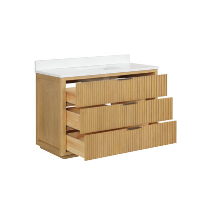 48 Inch Modern Golden Oak Coris Single Sink Bathroom Vanity With White Quartz Top