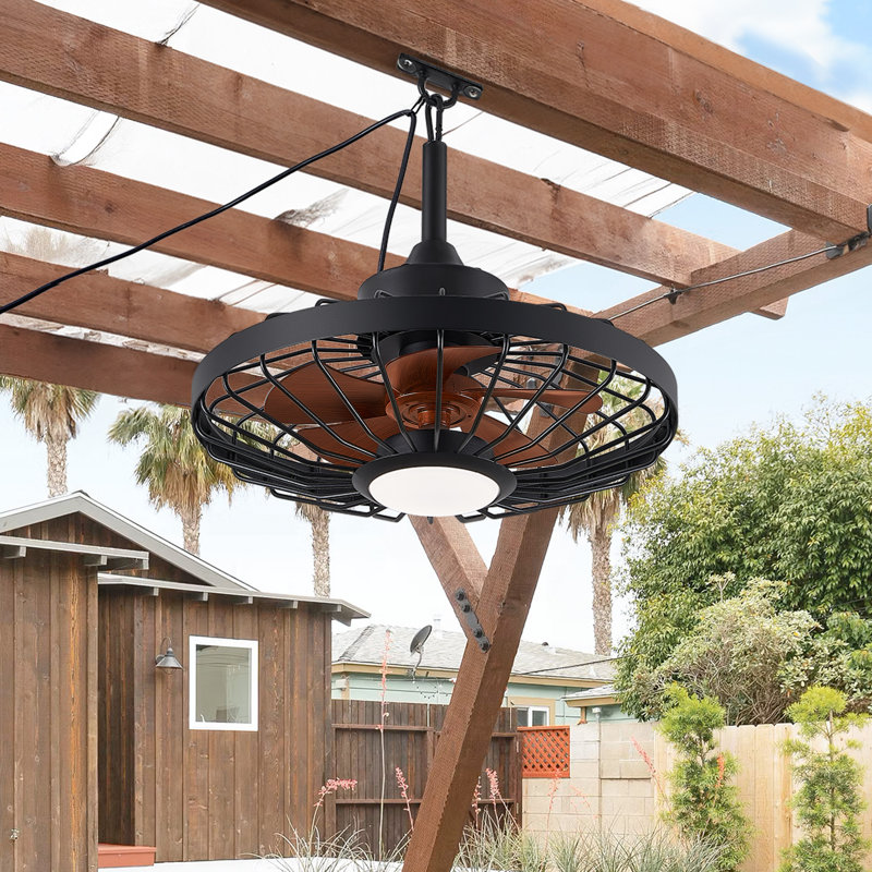 Cissline 20" Modern Waterproof Outdoor Ceiling Fan with Dimmable LED Light and Remote, Brown, Brown Wood