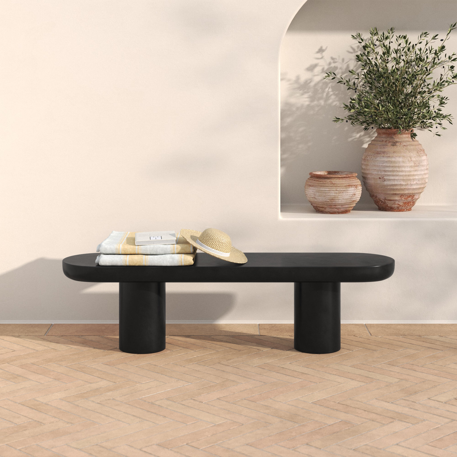 Ansel Garden Bench, Black, 18.5"H x 68.0"W x 18.5"D
