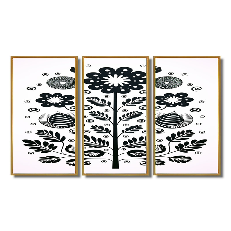 Ensemble de salon Tova - Modern Floral Wall Art, Cadre flottant doré, H 28 po x l 36 po x P 1 po