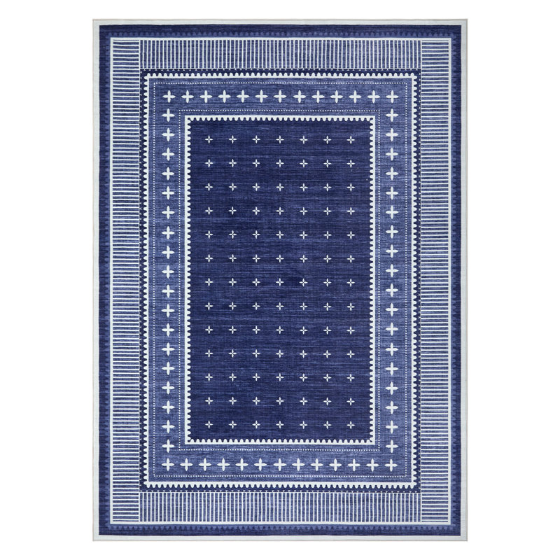 Tapis moderne lavable à la machine, Bleu, 9 x 12 pi