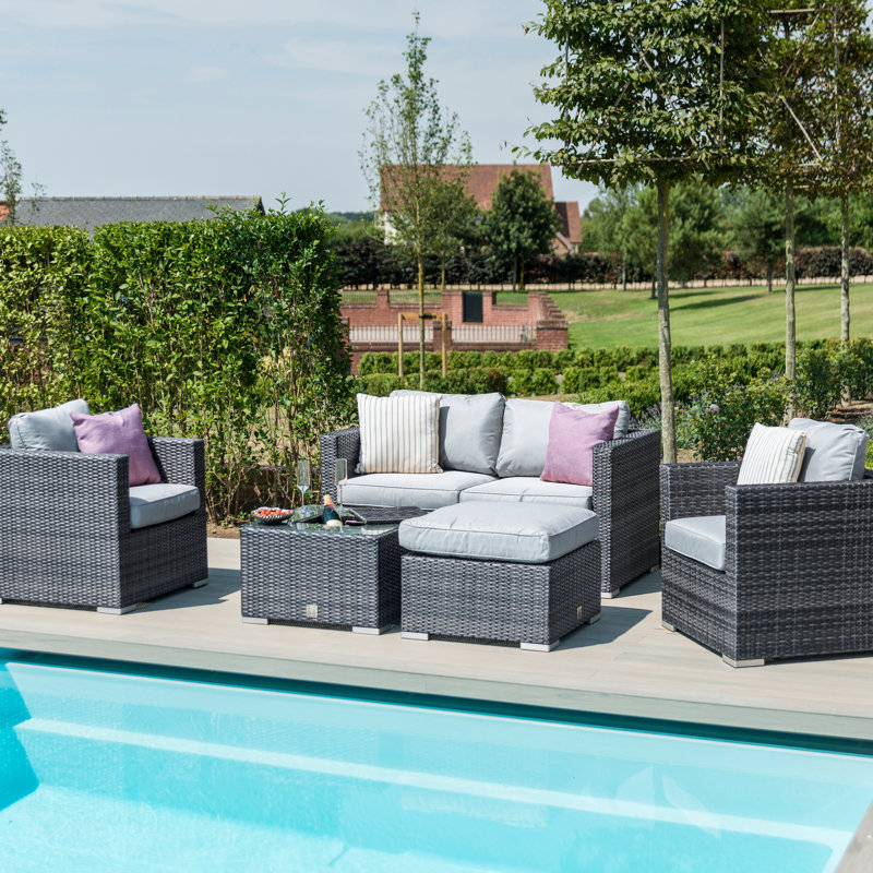 Rhodell 2 Seat Rattan Sofa Set - with Ice Bucket - Grey