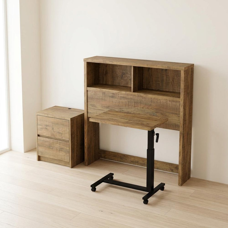 Tête de lit brune, table de chevet et table de formation, ensemble de mobilier de chambre à coucher élégant