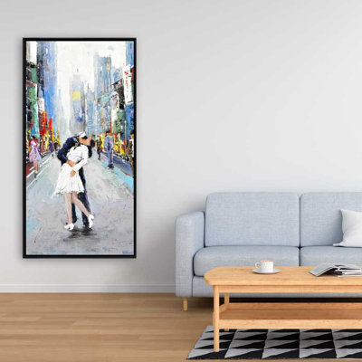 Baiser de Times Square - Toile encadrée romantique pour la décoration intérieure
