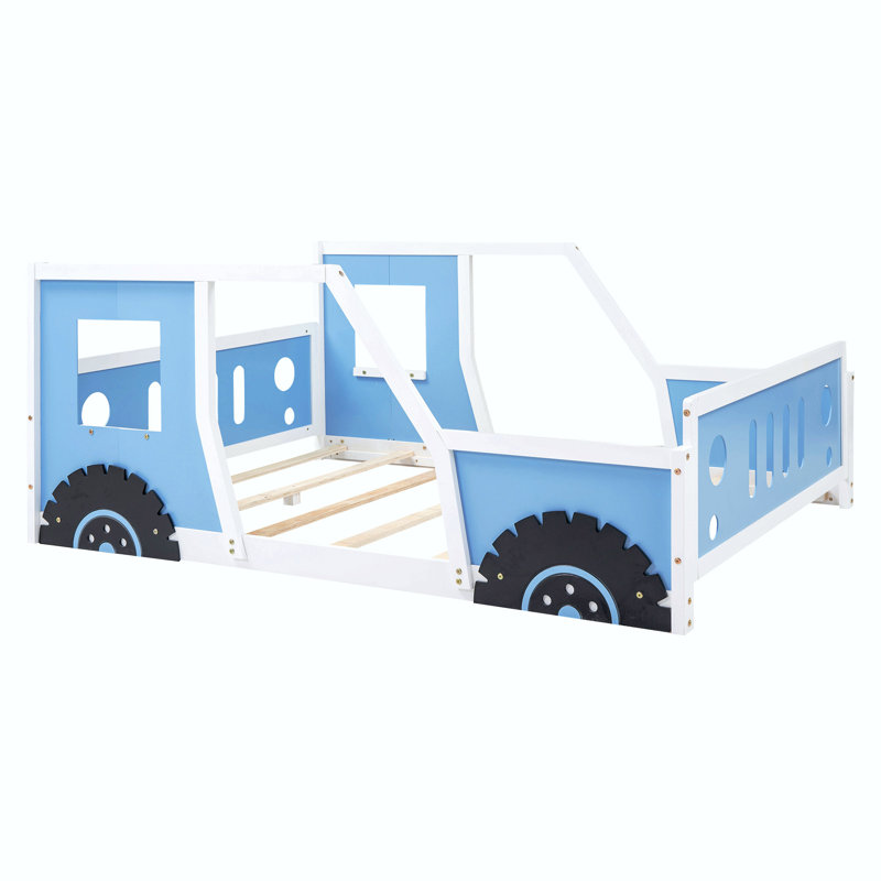 Lit plateforme double classique en forme de voiture avec roulettes, Blue, Does Not Apply