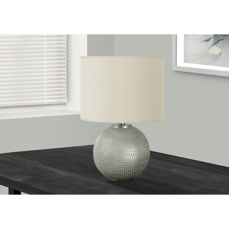 Lighting, 19 po, lampe de table, résine grise, abat-jour ivoire / crème, moderne