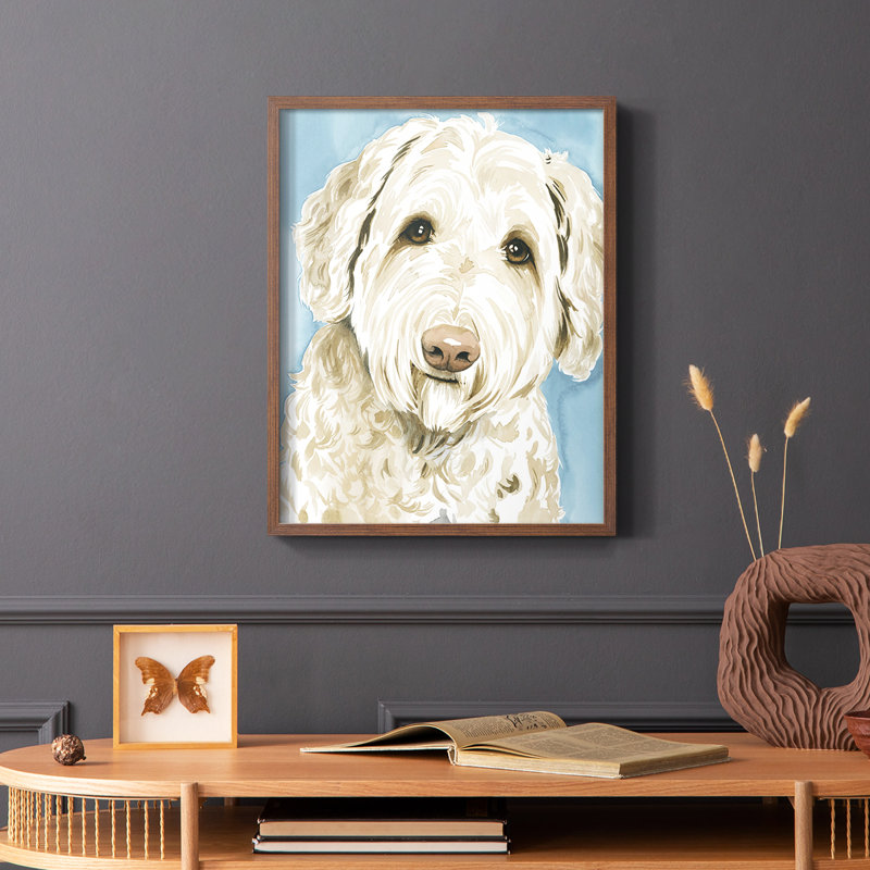 Labradoodle I, reproduction encadrée - bois massif, Cadre photo brun simple, H 14 po x l 11 po