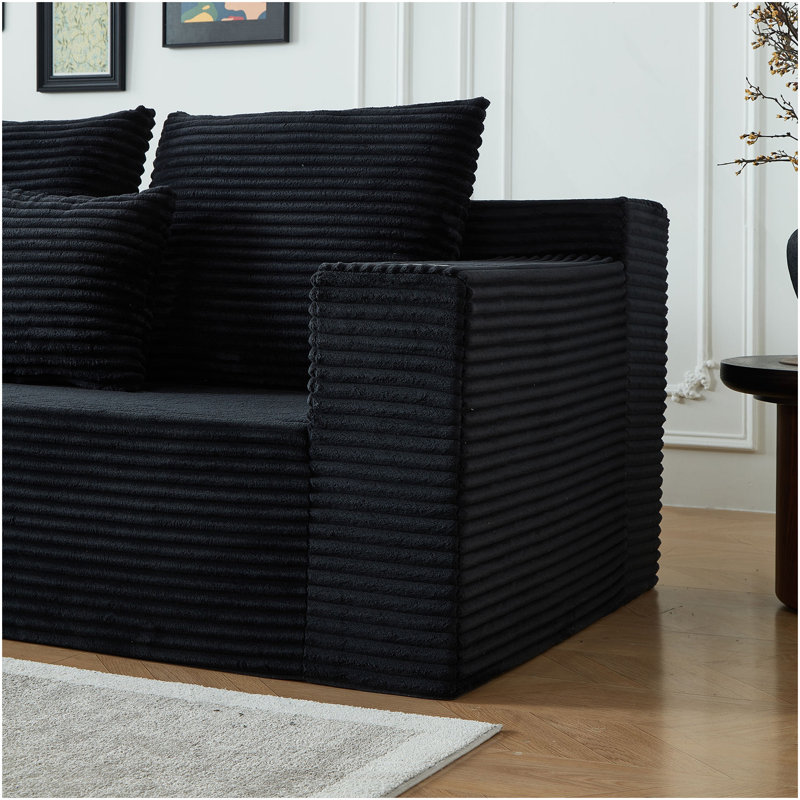 Canapé modulaire profond en velours côtelé avec porte-gobelets, aucun assemblage requis, H 30 po x l 137 po x P 78,5 po, Noir