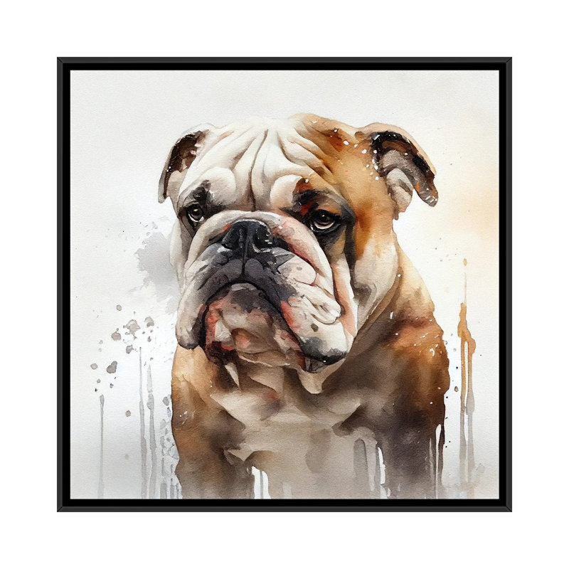 Aquarelle, bouledogue britannique, Toile avec cadre flottant noir, H 37 po x l 37 po x P 1,5 po