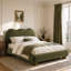 Lit plateforme tapissier contemporain à dossier chameau, prêt pour le matelas, aucun sommier nécessaire, grand / simple. Très grand, avec pieds en bois rond-1299692332-1299692334