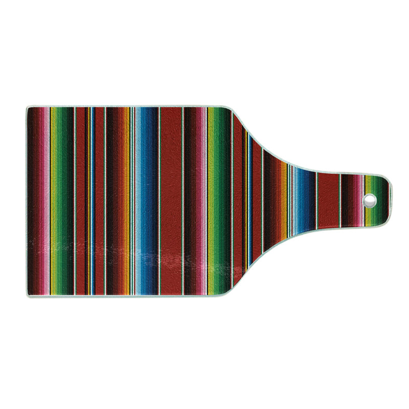 Ambesonne Cinco de Mayo Tempered Glass Cutting Board Vertical Lines Design Multicolor