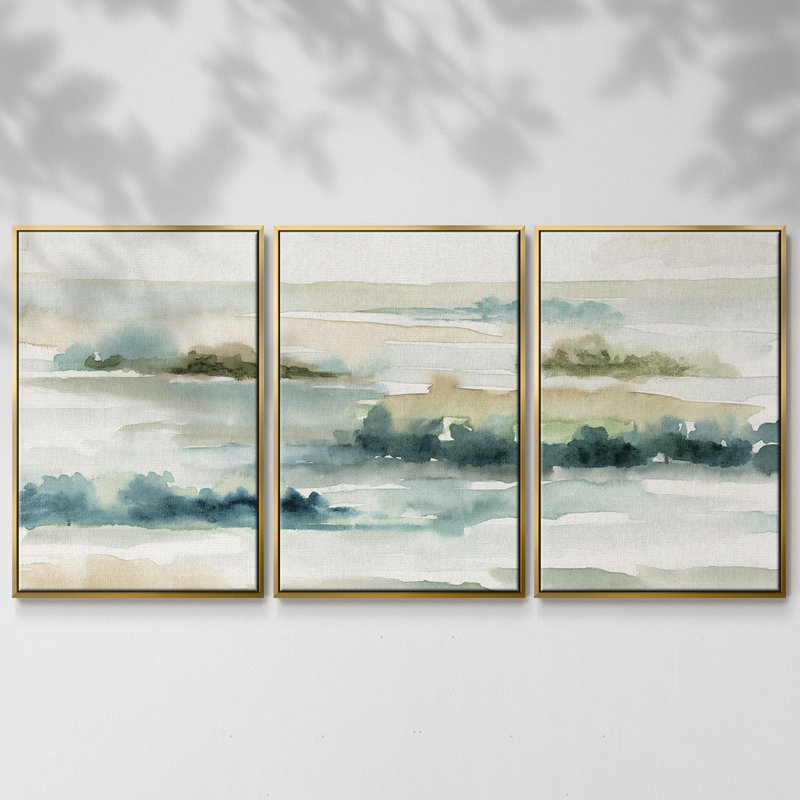 «Pastel Panorama», reproduction sur toile 3 pièces, H 40 po x l 78 po x P 2 po, Or