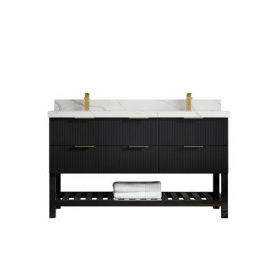 Meuble-lavabo double 60 po avec comptoir en quartz 60 po