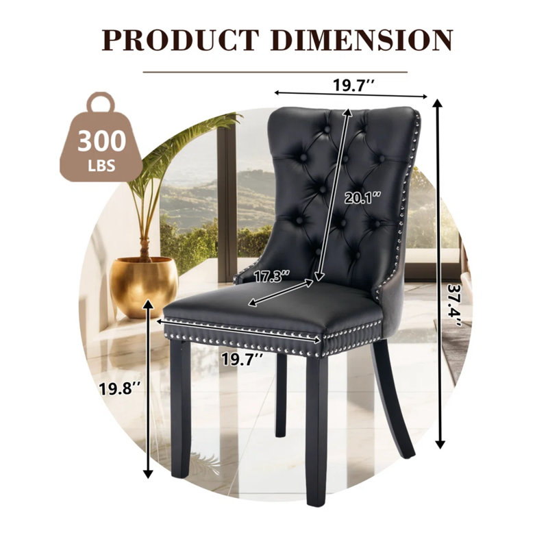 2PCS Modern Velvet Wingback Tufted Solid Wood Upholstered Dining Chairs (Set of 2), Black/Gray