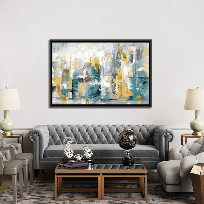 « City Views I », reproduction sur toile, H 18 po x l 26 po x p 1,5 po, Toile avec cadre flottant noir, Pas de tapis