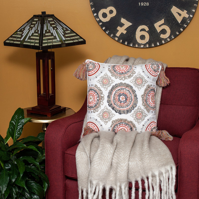 Parkland Collection Heather White Tapestry 18" x 18" Cotton Decorative Throw Pillow