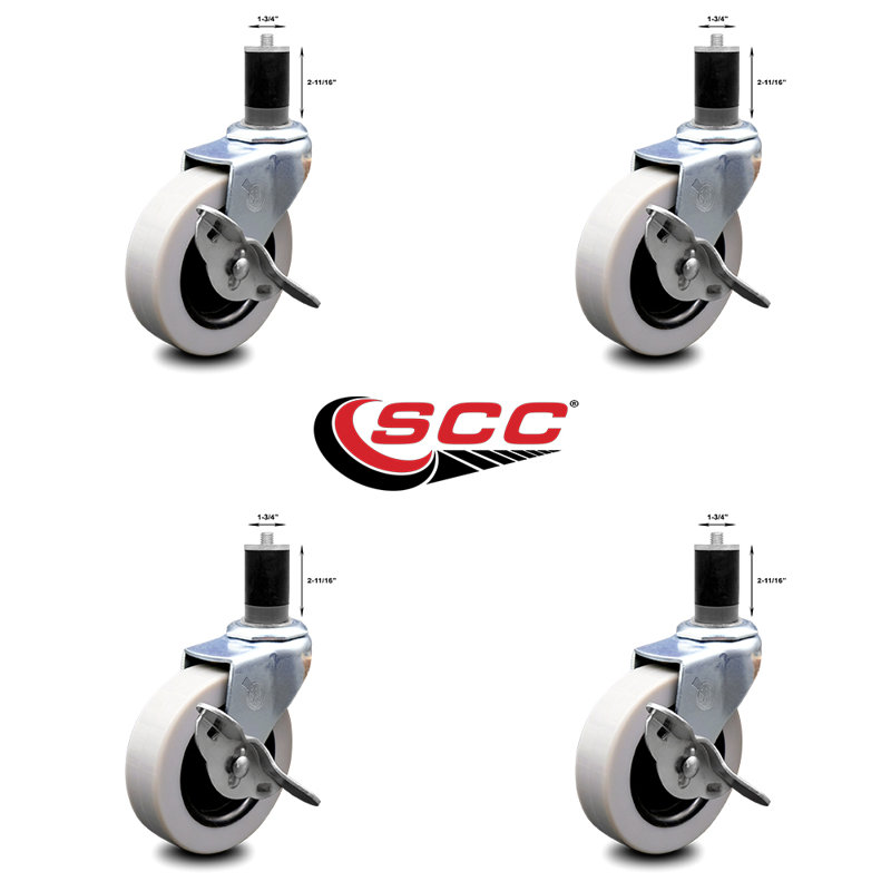 Thermoplastic Caster with Expanding Stem and Brake