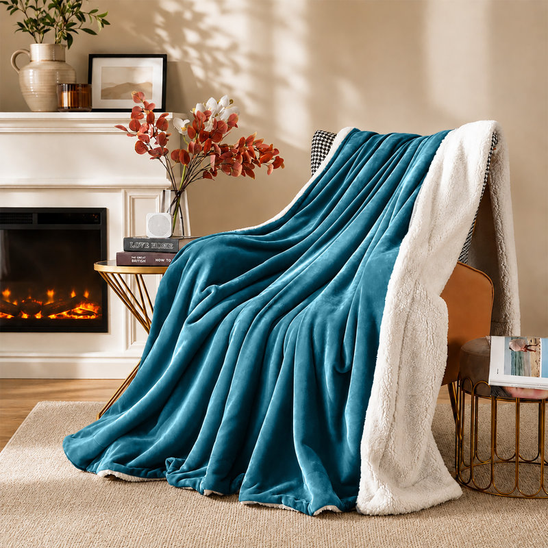 Reversible Sherpa Fleece Blanket | Ultra Soft Warm Throw for Sofa, Bed & Cosy Nights, Teal, King (200cm x 240 cm)