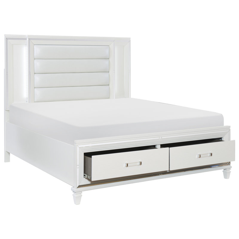 Grand lit à panneaux avec rangement Gilb, Très grand, Blanc