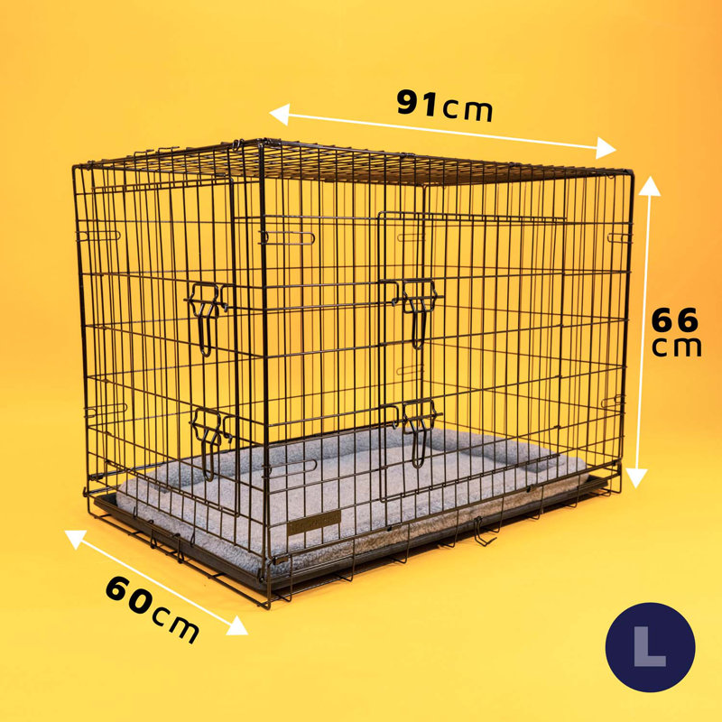 Dog Crate with Removable Tray and Bed, 66cm H x 91cm W x 60cm D