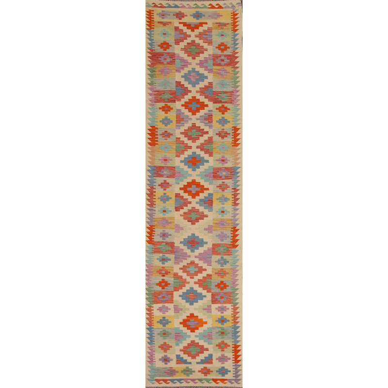 Tapis de couloir oriental géométrique Kilim 3 x 13