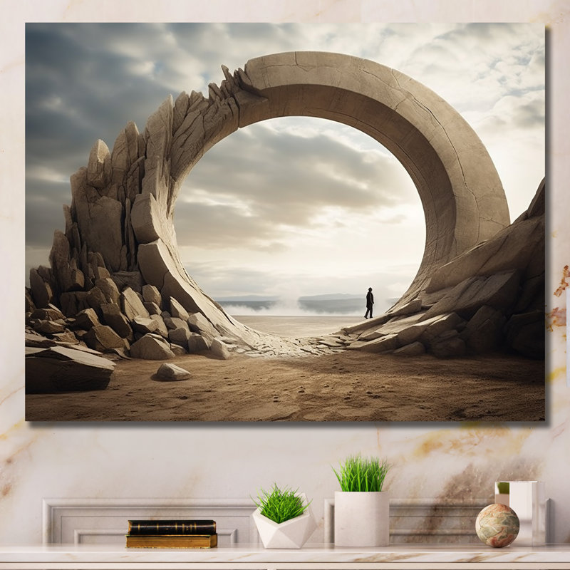 Gris surréalisme Space Canyon - Art mural surréalisme, Cadre flottant noir, H 24 po x l 32 po x P 1 po