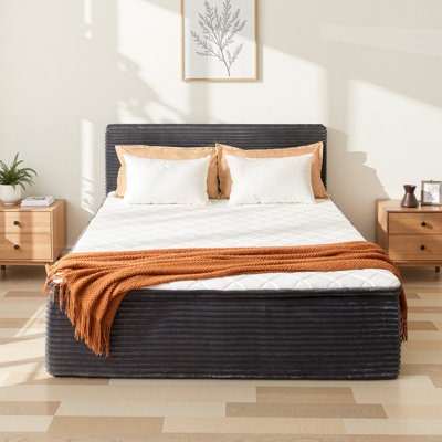 Compression Packed All-in-one Plush Upholstered Platform Bed With Built-in Foam Mattress, Twin / Full / Queen