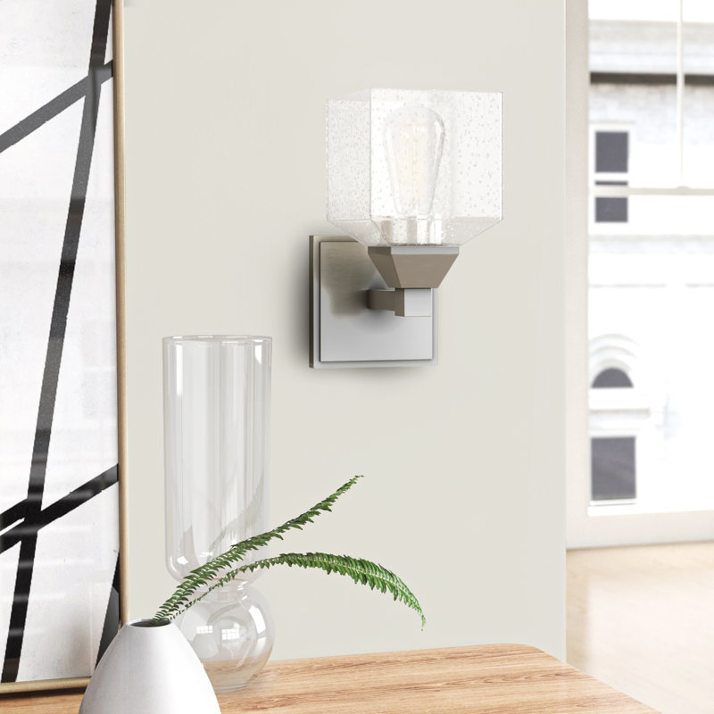 Billington Flush Mounted Sconce, Clear Seeded, Brushed Nickel
