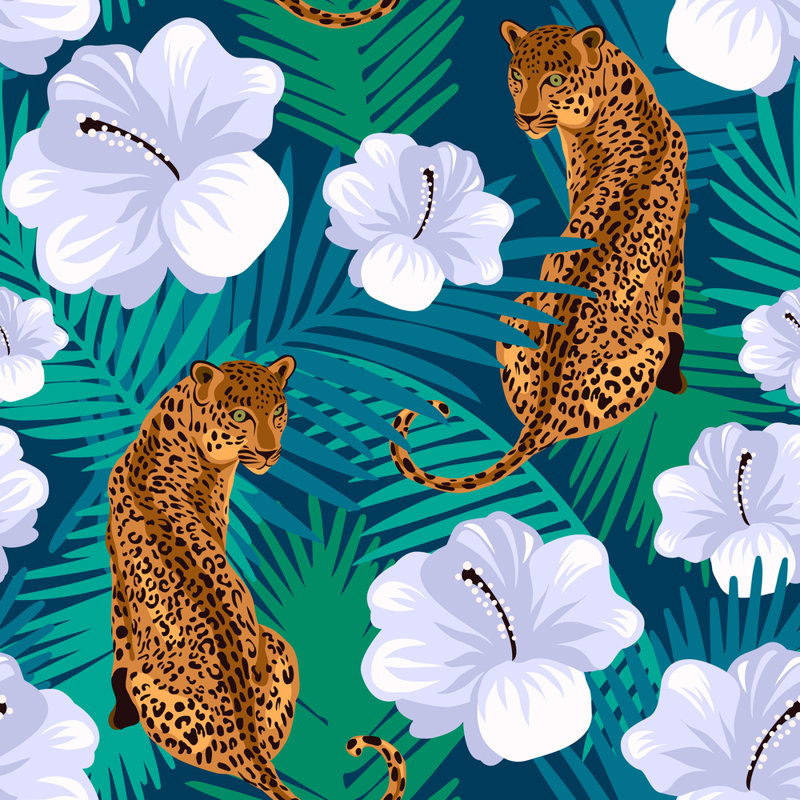Floral léopard jungle - impression sur toile tendue, H 30 po x l 30 po