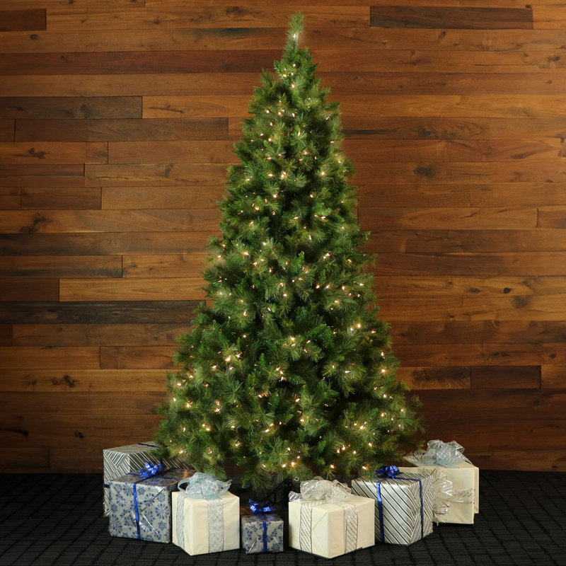 7.5-Foot Pre-Lit Green Pine Artificial Christmas Tree with White Lights