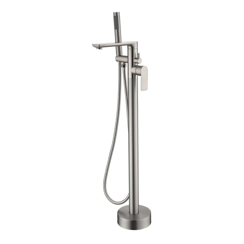 2 Handle Floor Clawfoot Tub Faucet with Diverter, Brushed Nickel