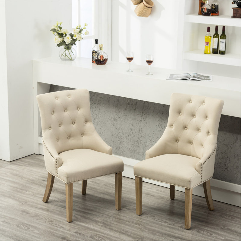 De 2 chaises de bureau à oreilles en bois massif brun clair à boutons - sièges professionnels, Tanné
