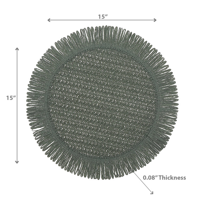 Napperon tissé rond à franges beige 15 x 15 - ensemble de 12, Vert