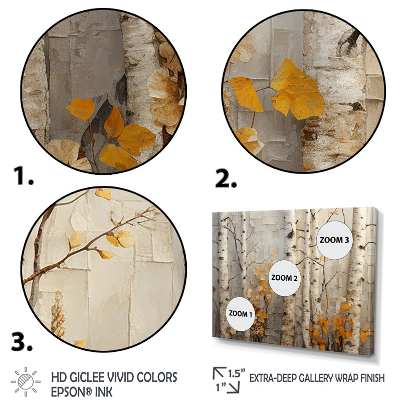 Élégance de bouleau d'automne - art mural grand arbre, Cadre flottant noir, H 16 po x l 32 po x P 1 po