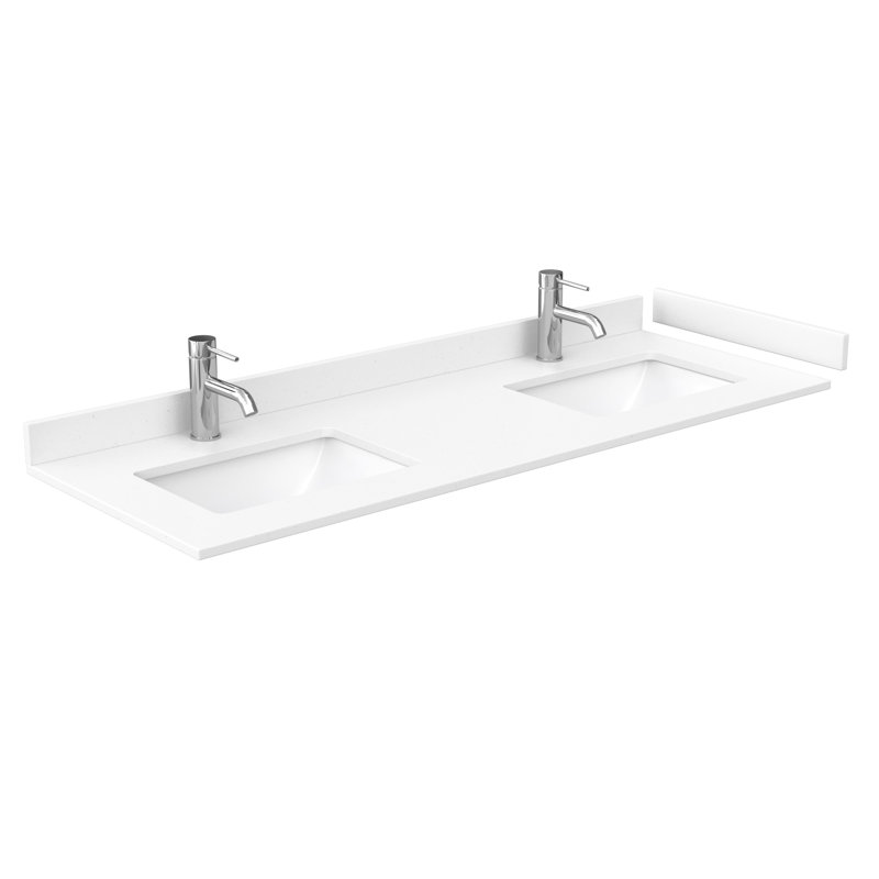 60" White Cultured Marble Double Bathroom Vanity Top with Sink