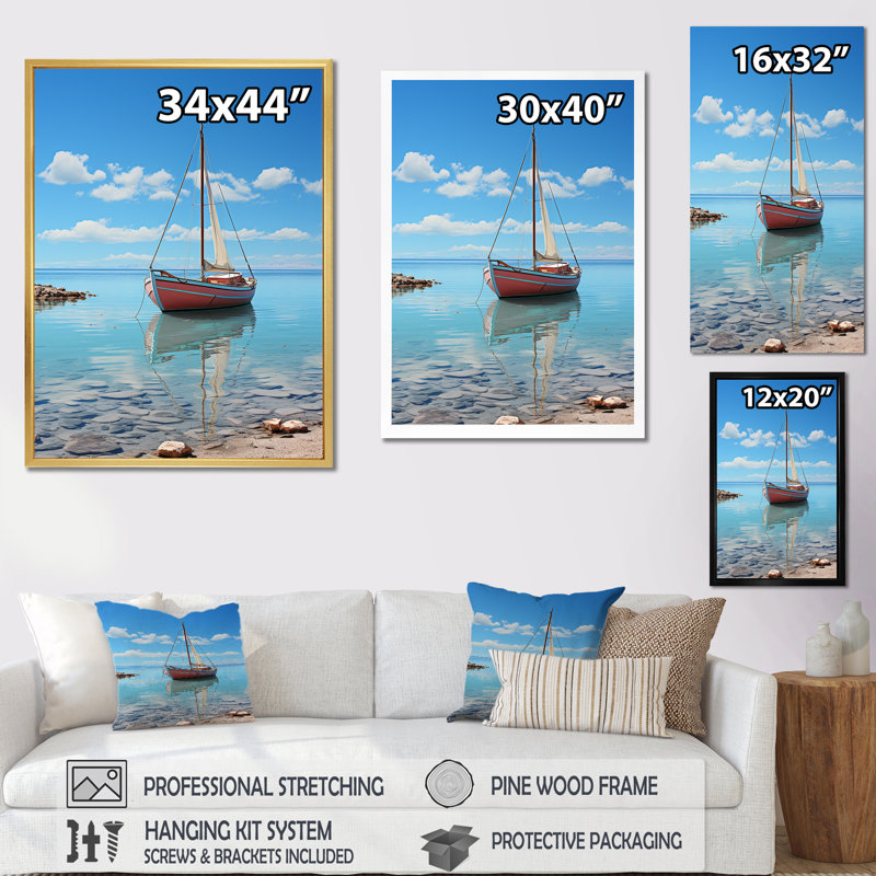Horizon de planche à voile maritime sur toile, H 32 po x l 24 po x P 1 po, Cadre flottant noir