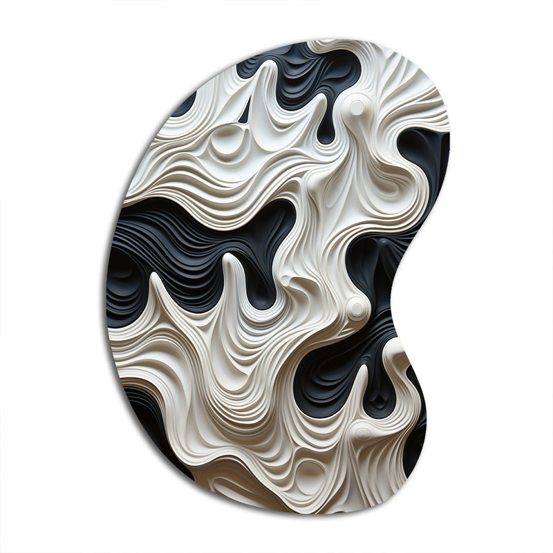 Christyann noir blanc Opt Art Rhythmic Pulses I - asymétrique Op Art décoration murale en métal, sculpture irrégulière